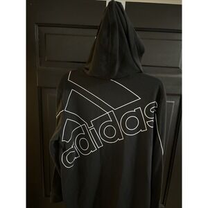 Adidas Mens‎ Hooded Track Jacket Size L Black / White Chest Back Logo Full Zip